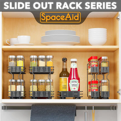 Pull Out Spice Rack Organizer for Cabinet, Heavy Duty Slide Out Seasoning Kitchen Organizer, Cabinet Organizer, with Labels, 5.2" W X10.75 D X10 H, 2 Drawers 2-Tier3