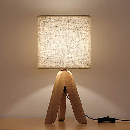 Small Bedside Table Lamp - Wooden Tripod Nightstand Lamp9