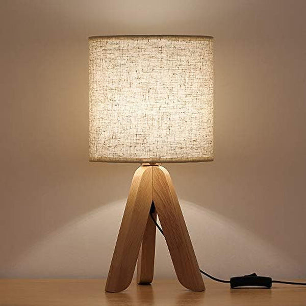 Small Bedside Table Lamp - Wooden Tripod Nightstand Lamp9