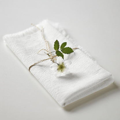 Handmade Cloth Napkins 100% Cotton Napkins with Fringe，Delicate Handmade Cloth Napkins for Dinners, Parties, Weddings and More，18 X 18 Inch Set of 4 - White2