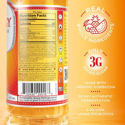 the Real Kombucha - Gingerade - 16 Fl Oz Bottle - Raw Probiotic Drink for Gut Health and Immune Support2