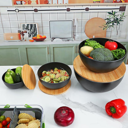 Eco-Friendly Bamboo Fiber Meal Prep Bowl Set with Lids (4 Pack), Sustainable Mixing & Serving Bowls for Kitchen, Food Storage, Picnic & Fitness，Non-Heatable6