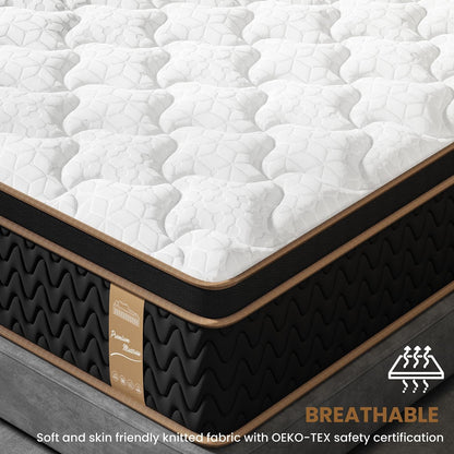 Queen Mattress 14 Inch, Luxury Hotel Cooling Hybrid Bed Mattress in a Box | Zones Individual Pocket Spring, Extra Hip/Shoulder/Lumbar Support, Fiberglass-Free, 365-Night Trial, Certipur-Us8
