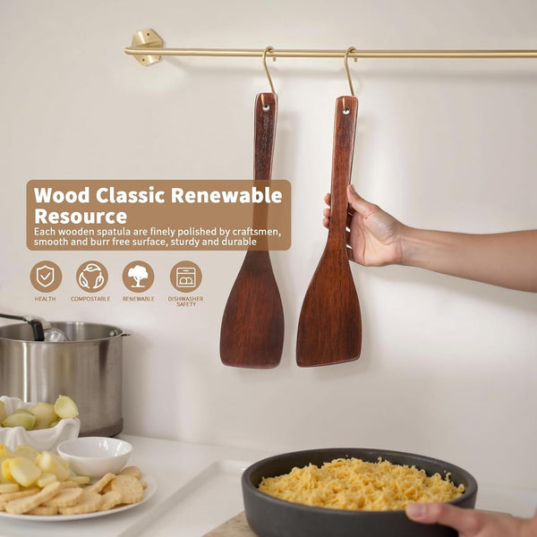 Wooden Spatula for Cooking, Long Handle Wood Spatulas for Non Stick Frying Pan, Right Hand Wood Turner for Cooking Kitchen Cookware7