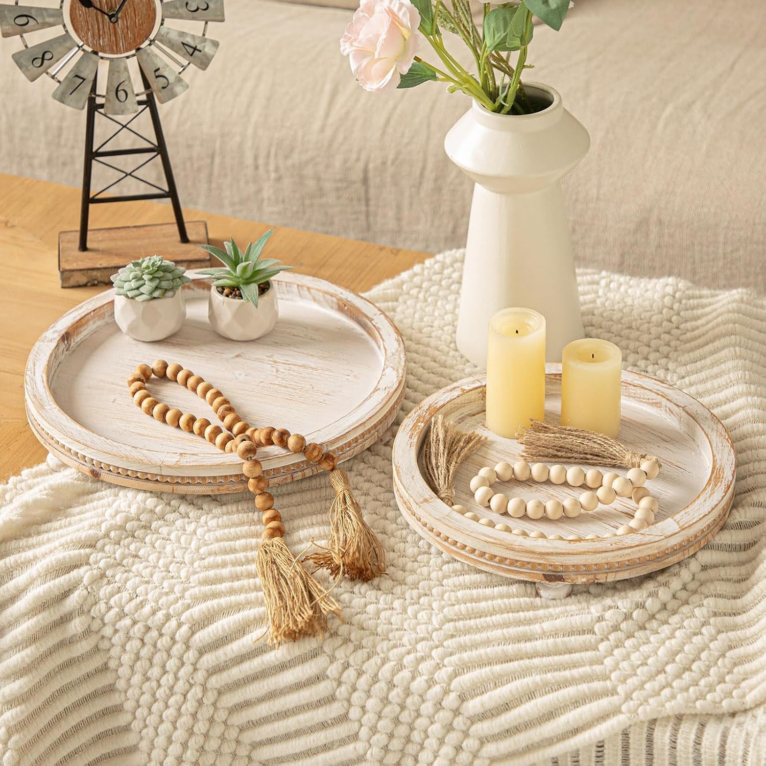 2-piece-whitewashed-wooden-serving-tray-set-with-beaded-design-farmhouse-centerpiece-table-decorations-round-coffee-table-tray-for-living-room-home-decor-ottoman-tray-decor-for-rustic-styles