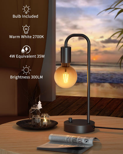 Industrial Table Lamp Set of 2, Fully Dimmable beside Lamp with Gradient Black Art LED Bulb, Modern Nightstand Desk Lamps for Bedroom, Living Room, Office, Reading(Bulb Included)3