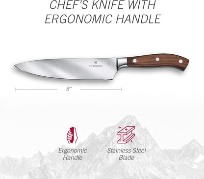 Victorinox Grand Maitre Chef'S Knife - Sharp Kitchen Knife with Straight Edge - Ergonomic Cooking Knife - Premium Kitchen Essentials - Wood Handle, 8"5
