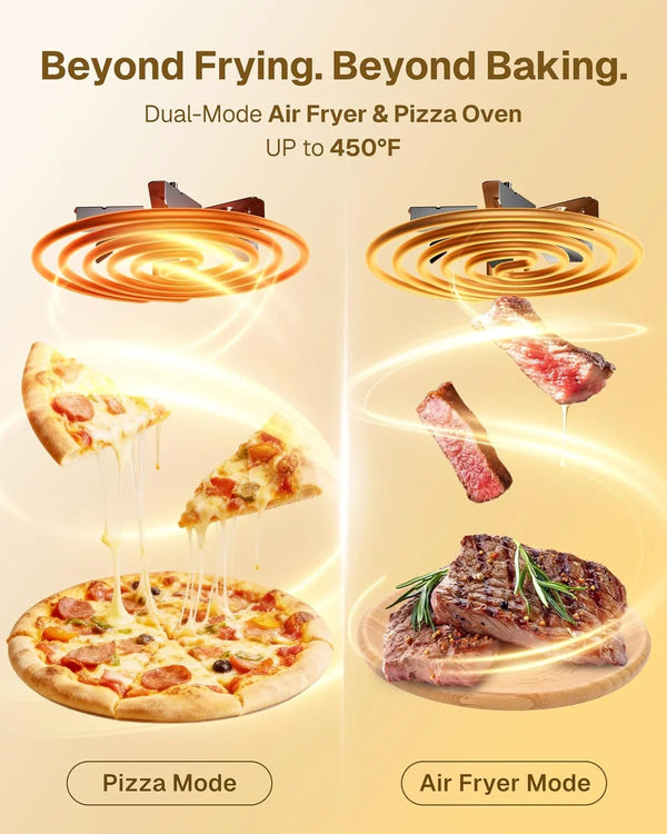 Indoor Pizza Oven & Air Fryer, 6.5QT Family Size with Pizza Stone | 9 Cooking Preset with Viewing Window &Light, 105°F-450°F Adjustable for Air Fry, Roast, Bake, Dehydrate, Fries, 1700W, Black2