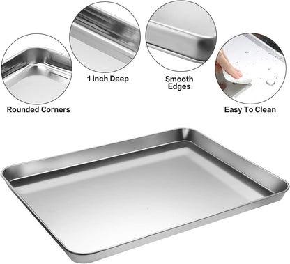 Baking Sheet with Cooling Rack, Baking Mat Set, Set of 6 | Stainless Steel Cookie Pan with Cooling Rack, 2 Sheets + 2 Racks + 2 Mats,Baking Pan, Size 16 X 12 X 1 Inch Easy Clean3