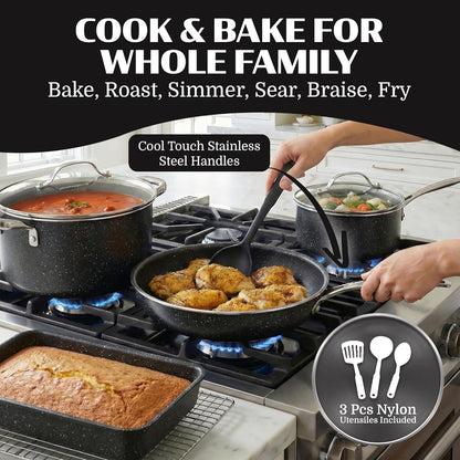 Ceraluxe 20Pc Pots and Pans Set Non Stick Ceramic Cookware Set | Bakeware & Utensils Included, Non Toxic PFOA/PTFE/PFOS Free Coating, Cool Touch Handles, Oven & Dishwasher Safe, Black5