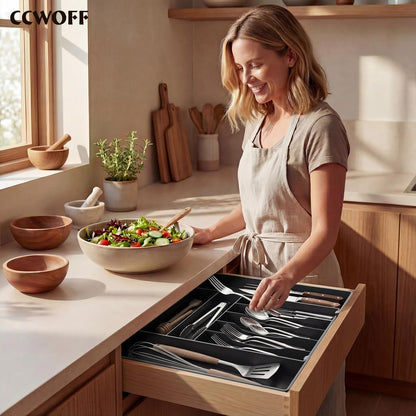 Silverware Drawer Organizer, 9 Slots Expandable Kitchen Drawer Organizer8