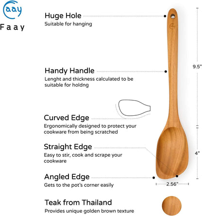Teak Wooden Spoon for Cooking, Right Hand Corner Spoon, Nonstick Cookware | Spoon and Spatula in One: Scrape Fond, Stir, and Serve with a Solid Teak Corner Spoon and Ergonomic, Comfortable Handle2