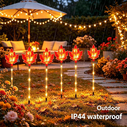 Solar Fall Pathway Lights - 6 Pack Outdoor Path Maple Leaf Light, 8 Lighting Modes, Waterproof Garden Stake Lights for Autumn, Thanksgiving, Halloween, Landscae Decor3