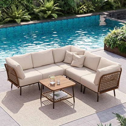 6-Piece Patio Conversation Set, 5-Seat Sectional Sofa with Table2
