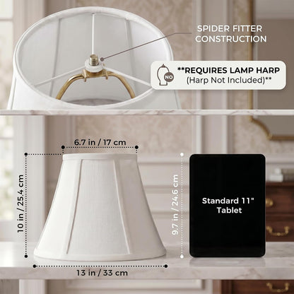 White Bell Lamp Shades Set of 2, 6.7" Top X 13" Bottom X 10" Height, Fabric Replacement Lampshades for Table Lamps, Spider Fitter Shades for Home Decoration in Living Room & Bedroom, Assembly Required3
