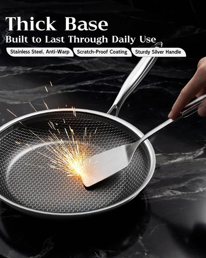 Frying Pan Nonstick with Lid, Honeycomb, Pfas-Free, All Cooktops | Non Stick Frying Pans, Induction Cookware, Pfas-Free Coating; Lid & Stay-Cool Handle; Even Heating; All Cooktops6