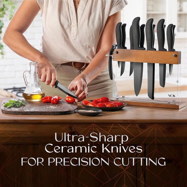Ceramic Knife Set with Block - 13-Piece Ceramic Knives Set for Kitchen, Includes Chef, Santoku, Bread Knives, Steak Knives, Peeler & Elegant Wooden Block - Ultra-Sharp, Dishwasher Safe,Lightweight5