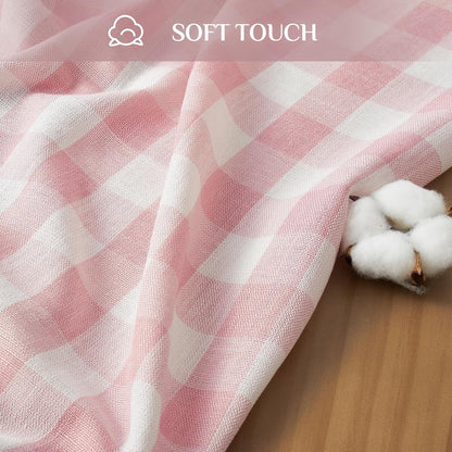 Pink Gingham Tablecloth Rectangle, Outdoor Linen Cotton Checkered Table Cloth with Tassel, Heavy Duty Wrinkle Free Buffalo Plaid Table Cover for Kitchen Dining Home Party - 55 X 84 Inch3
