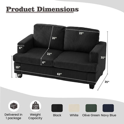 Loveseat & 3 Seater Sofa Sets, 89" Couch Sofa Set for Living Room Furniture, 2 Piece Modern Sleeper Sofa with Deep Seat Cloud Couch for Apartment Lounge, Black Corduroy5