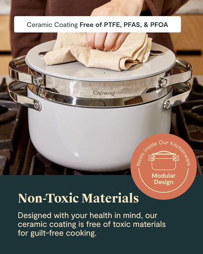 Caraway Non-Stick Ceramic Dutch Oven Pot with Lid & Steamer (6.5 Qt, 10.5") | Non-Toxic, PTFE and PFOA Free, Safe and Compatible with All Stovetops (Gas, Electric and Induction), Cream5