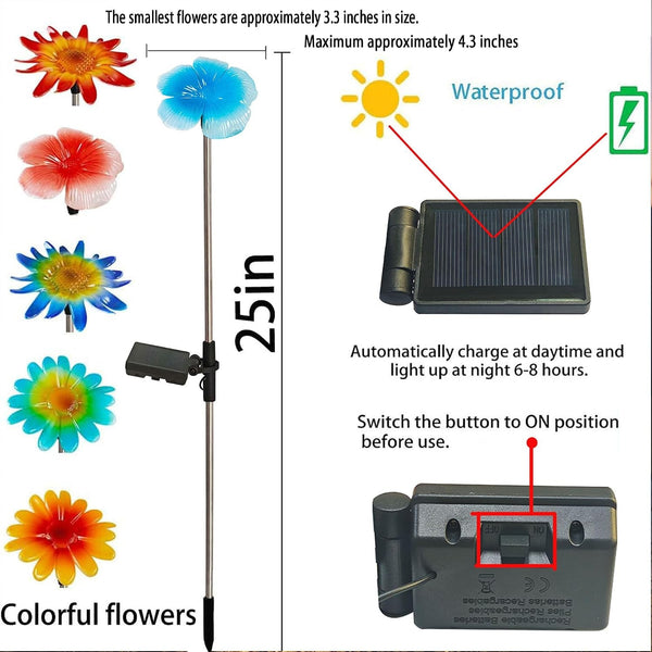 6 Pack Solar Garden Lights Outdoor Decor,Stake Yard Figurine Colorful Flower Light, Housewarming Ornament for Patio, Lawn, Yard, Pathway (Art Deco)3