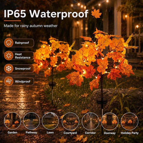 Fall Decor Solar Garden Lights, 2 Pack Maple Leaf Path Lights with 8 Lighting Modes, 40LED Maple Trees Stake Lights, Pathway Lights for Autumn Patio Halloween Thanksgiving Decorations (Orange - Leaf)5