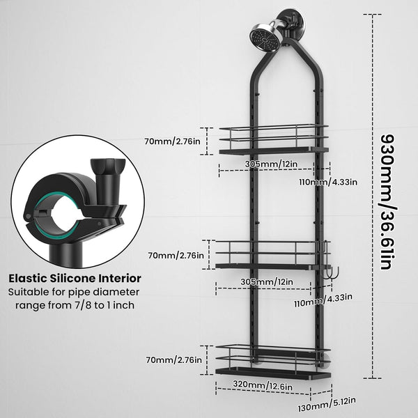 Shower Caddy Hanging, Adjustable Anti-Swing-Over the Shower Head Caddy, 3 Tier Stainless Steel Bathroom Storage Organizer Bathroom Shelves Basket Rack Shower Caddies (3Tier)6