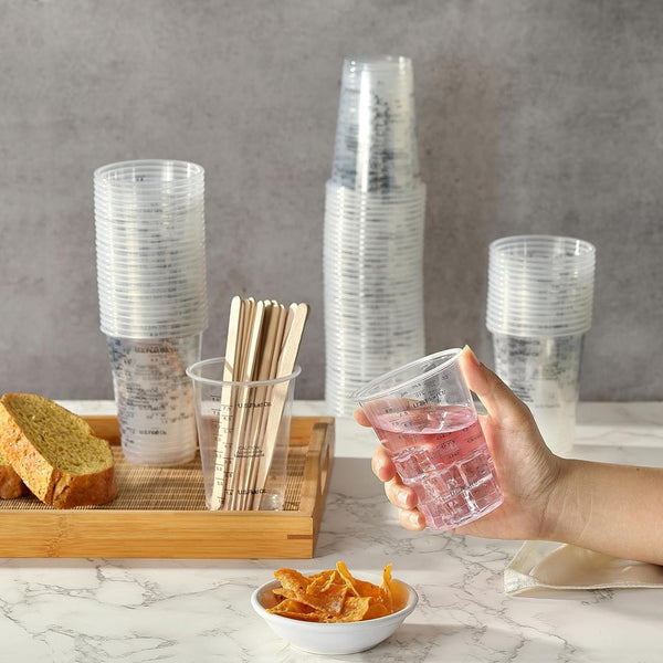 80Pcs Paint Mixing Cups, DV 8Oz Graduated Clear Plastic Measuring Cups with 80Pcs Wooden Stirring Sticks for Mixing Paint, Pigments, Epoxy Resins, Resins9