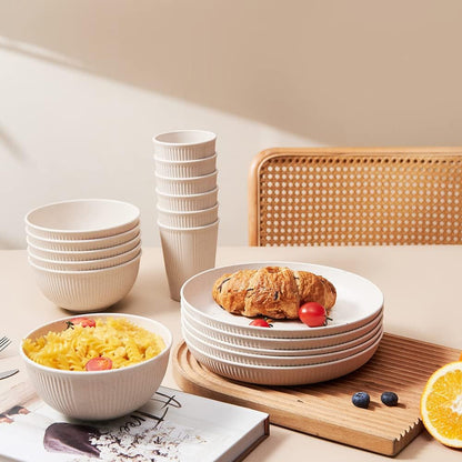 18Pcs Wheat Straw Dinnerware Sets  Unbreakable Reusable Dinnerware Set | Kitchen Cups Plates and Bowls Sets Dishwasher Microwave Safe Plates2