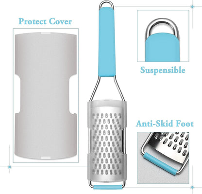 Cheese Grater Citrus Zester Lemon Zester Pack of 3-304 Stainless Steel - a Sharp Tool for Parmesan Cheese, Ginger, Garlic, Nutmeg, Chocolate, Vegetables，Fruits，Dishwasher Safe Blue7