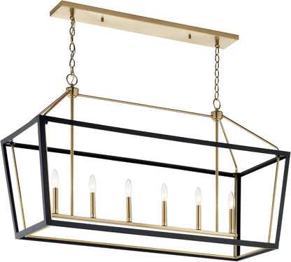 Delvin 6-Light Linear Chandelier, Champagne Bronze and Black2