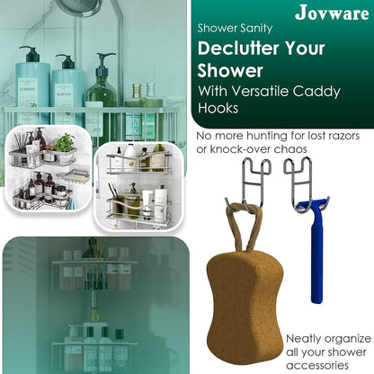 Shower Caddy Hooks, Razor Hanger for Shelf and Loofah (Silver - 2 Open)2