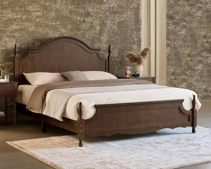 Queen Size Solid Wood Poster Bed, 55" Arched Headboard, Dark Walnut8