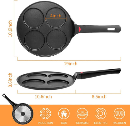 Pancake Pan Nonstick-Suitable for All Stovetops & Induction Cooker, 10.5 Inch Mini Silver Dollar Grill Blini Griddle Crepe Pan, 4 Molds Cake Egg Skillet, 100% PFOA Free Coating2