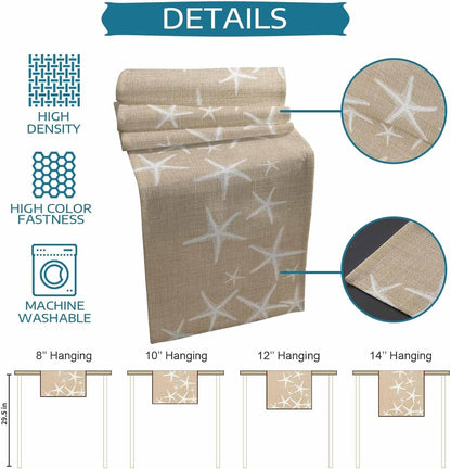 Beige Starfish Coastal Table Runner 36 Inches Long Farmhouse Dress Scarves, Summer Beach Nautical Ocean Sea Dining Tablerunner for Coffee Table/Kitchen Island/Party Décor, Small 13" X 36"7