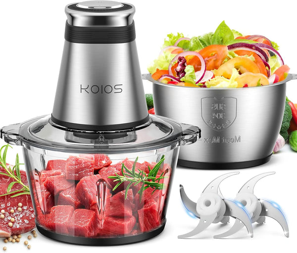 Food Processor, 500W Electric Food Chopper with 2 Bowls (8 Cup+8 Cup) & 2 Bi-Level Blades&, Small Electric Grinder Meat Processor for Nuts, Meat, Onion, Garlic, Baby Food, Black1