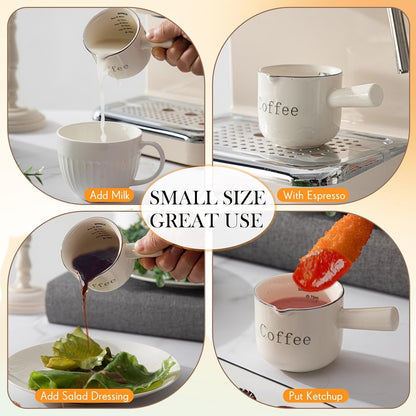 1 Pack Espresso Shot Cups,Ceramic Expresso Measuring Cup with Handle and V-Shaped Mouth,3Oz / 90Ml,Easy to Wash and See the Volume,White,For Coffee Making Frothing Accessories7