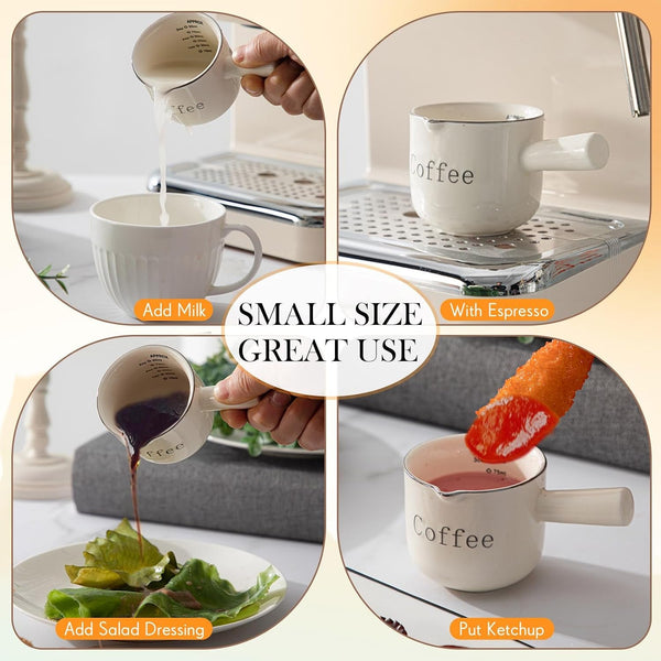 1 Pack Espresso Shot Cups,Ceramic Expresso Measuring Cup with Handle and V-Shaped Mouth,3Oz / 90Ml,Easy to Wash and See the Volume,White,For Coffee Making Frothing Accessories7