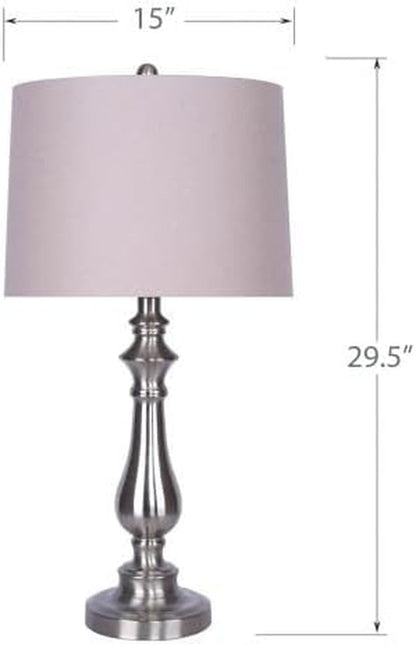 29.5" Brushed Nickel Table Lamp Set W/Grey Linen Drum Shades5