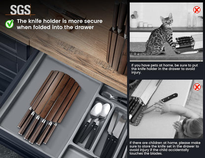 2026 Upgrade Kitchen Knife Set, Foldable Magnetic Acacia Wood Block3