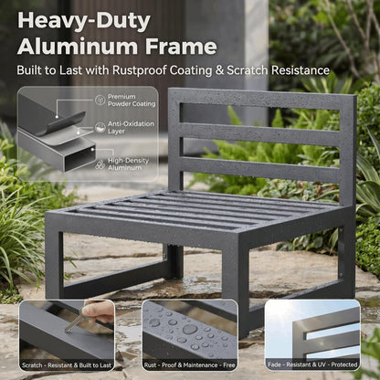 Powder Coated Aluminum Patio Furniture Set with Fire Pit Table, 7 Piece Deep Seat Extra Wide Outdoor Sectional Sofa for 6, L Shaped Luxury Large Conversation Set for Poolside, Light Gray8