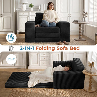 45" Boneless Sleeper Chair Bed, Fold Out Floor Sofa, Corduroy3