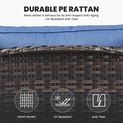 High Back Patio Chairs Set of 2 - Brown Wicker Chairs Outdoor Seating, 4" Wide Armrests Rattan Outdoor Club Chair with Blue Removable Cushion for Deck Porch Backyard6