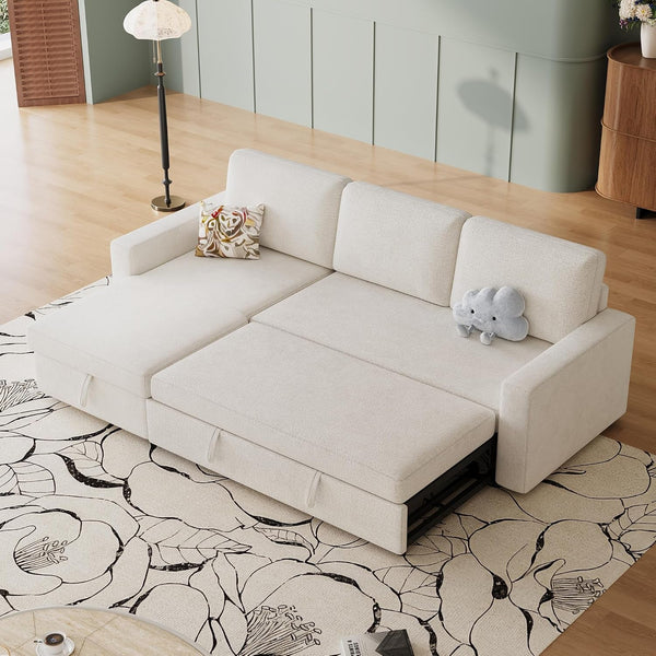 81" L Shaped Convertible Sleeper Sectional Sofa Bed, Beige5