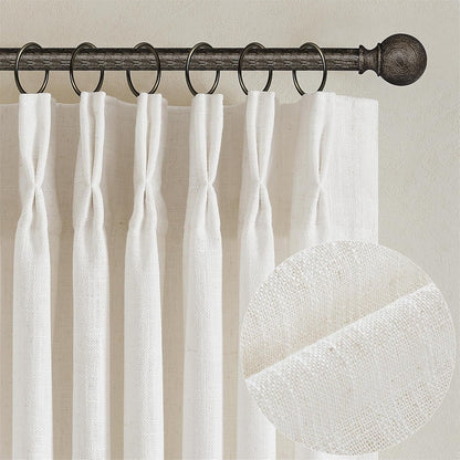 Natural Pinch Pleated Linen Semi Sheer 84 Inch Curtains 2 Panels | Pinch Pleat Hooks Rings, Back Tab, Cream Ivory Birch, Boho Neutral, Textured Linen, Window Curtain for Living Room Bedroom1