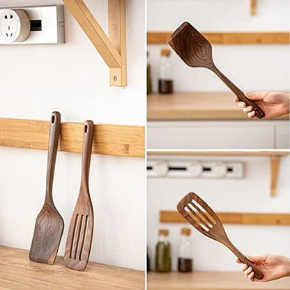 12 Inch Black Walnut Wooden Spoons for Cooking, 6 PCES Long Handel Wooden Spoons, Natural Black Walnut Wooden Utensil for Cooking, Wooden Kitchen Utensil Set3