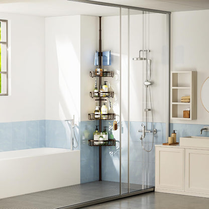 Corner Shower Caddy Tension Pole - 62-115 INCH - 4-Tier Rustproof Bathroom Organizer Shelves, Adjustable Bathtub Tub Shampoo Storage, Bronze9