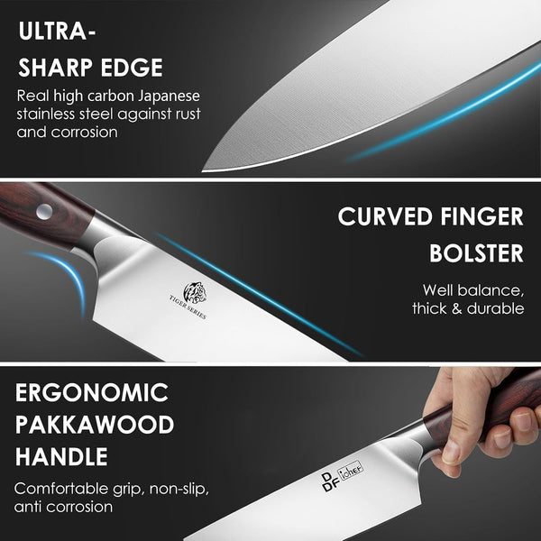 3 Piece Knife Set, High Carbon Stainless Steel and Pakkawood Handles2