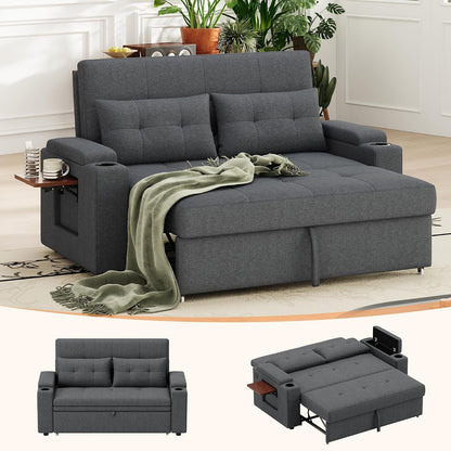 65'' Convertible Futon Sofa Bed, Fabric Pull Out Couch, Dark Grey1