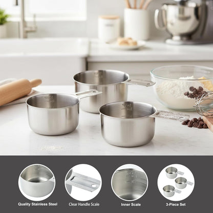 Stainless Steel Metal Measuring Cups, 1 CUP, 3Pack3